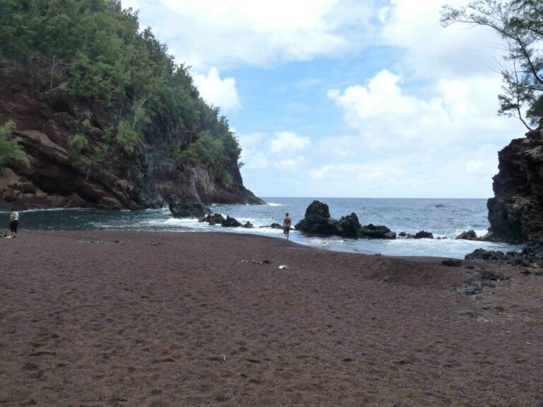 View from the rocky sand at Kaihalulu Red Sand Beach