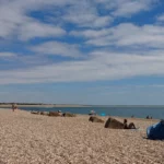 Eastney Naturist Beach with military facilities on the left hand side