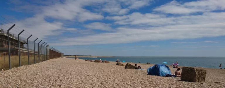 Eastney Naturist Beach with military facilities on the left hand side