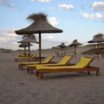Loungers are available for hire at Playa Escondida